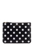 compact black leather unisex wallet with white dots and zip