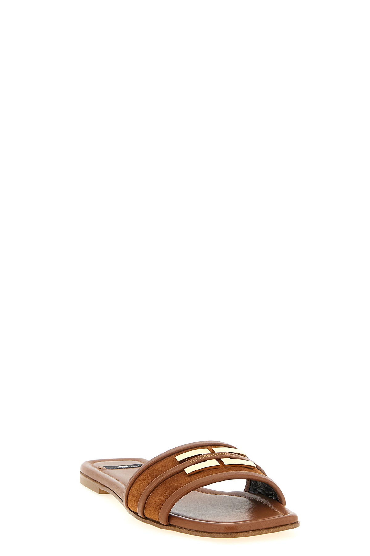 tone-on-tone suede and smooth leather slides