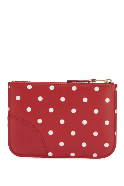 unisex red leather polka dot wallet with gold zip