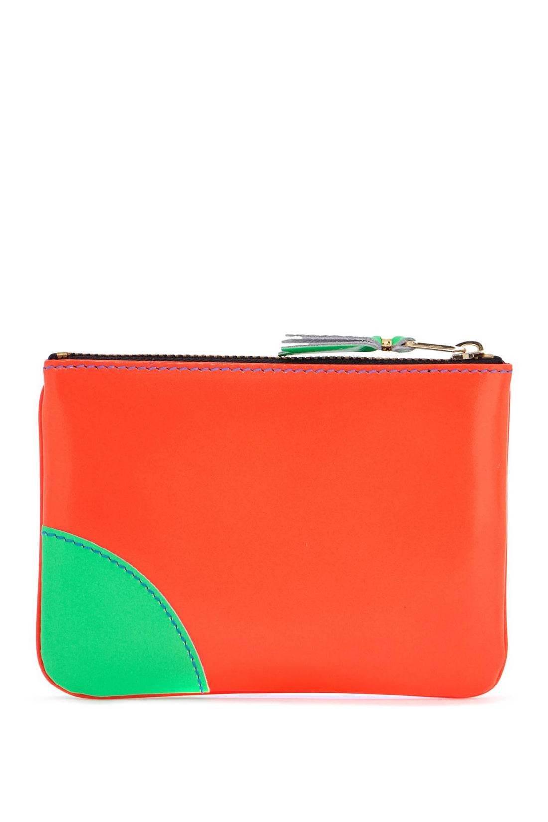 fluorescent orange goat leather wallet with colorful details