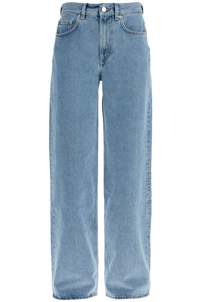 organic denim wide leg high waist light blue washed pants