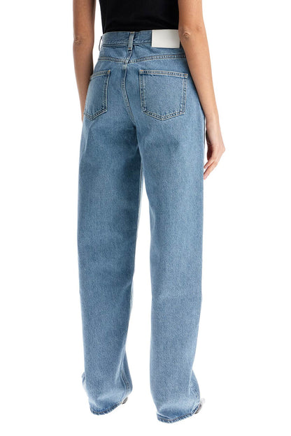 organic denim wide leg high waist light blue washed pants