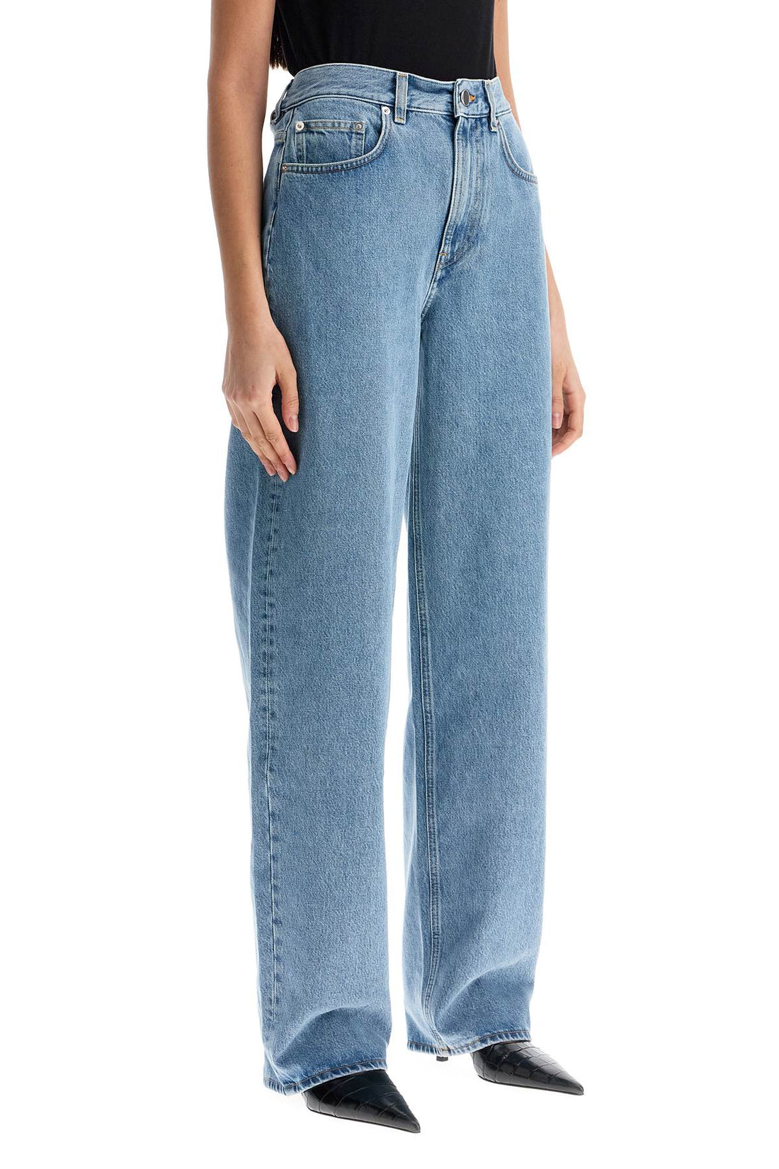 organic denim wide leg high waist light blue washed pants