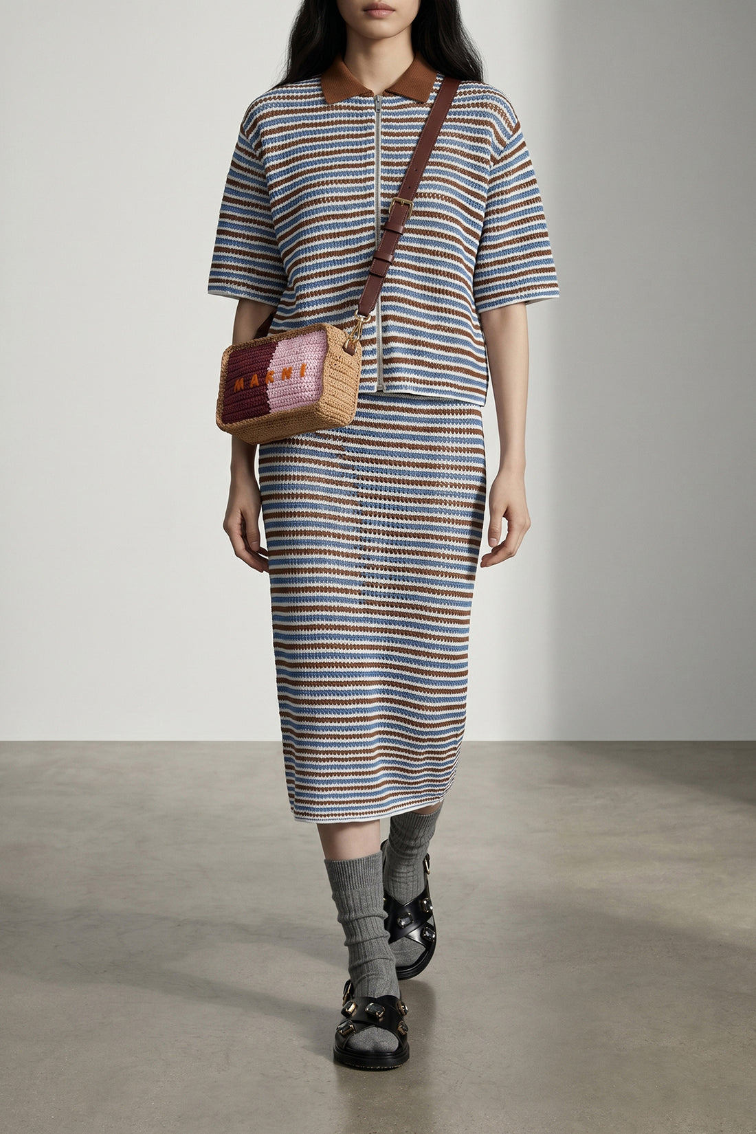 MARNI OS hand-woven raffia paper seaside shoulder strap