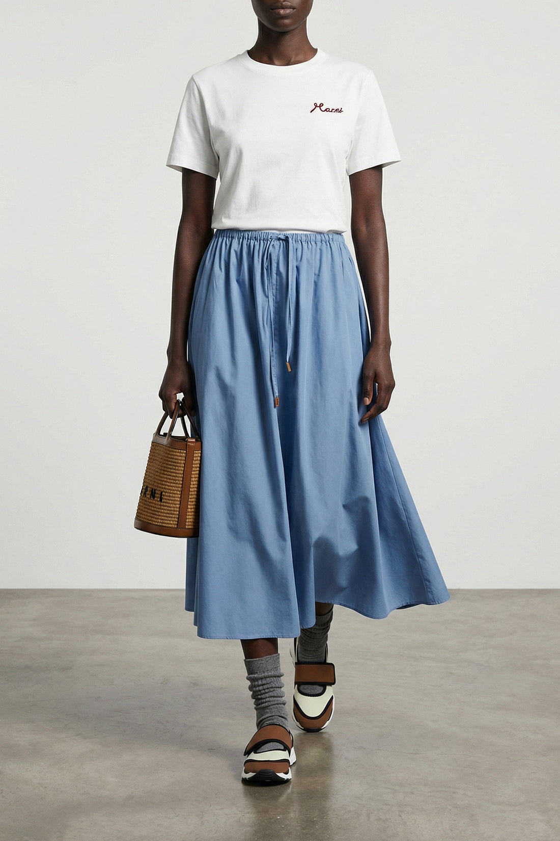 MARNI OS small tropicalia bucket bag in woven raffia-effect fabric and smooth leather