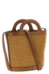 small tropicalia bucket bag in woven raffia-effect fabric and smooth leather