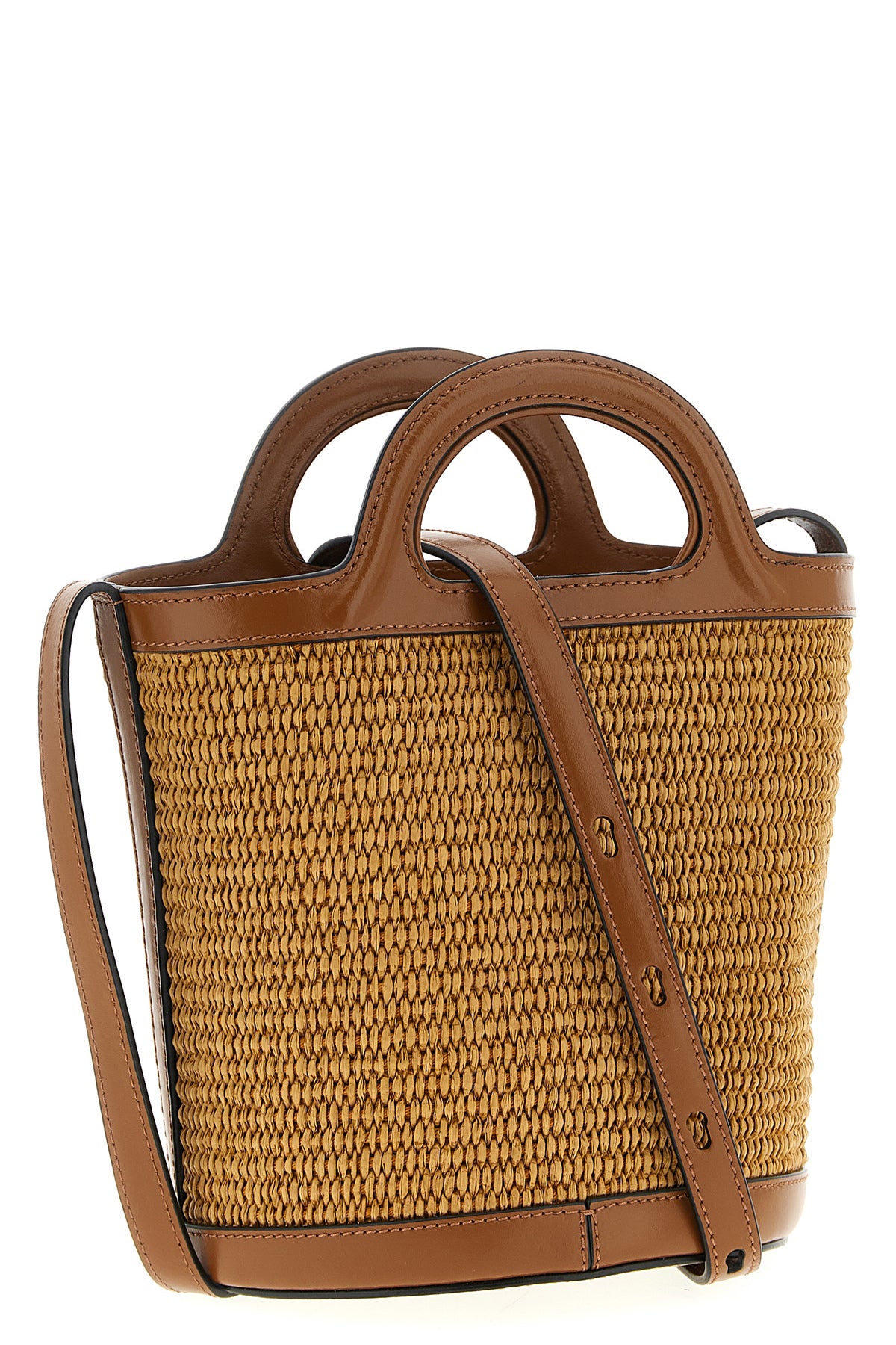 small tropicalia bucket bag in woven raffia-effect fabric and smooth leather