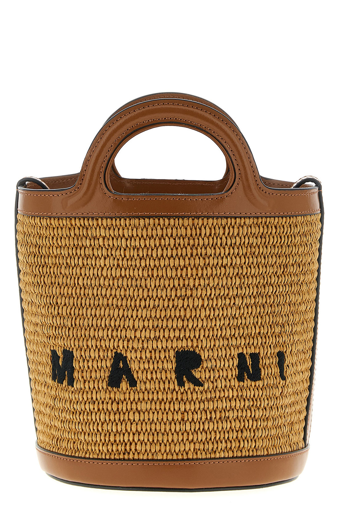 MARNI OS small tropicalia bucket bag in woven raffia-effect fabric and smooth leather