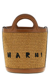 small tropicalia bucket bag in woven raffia-effect fabric and smooth leather