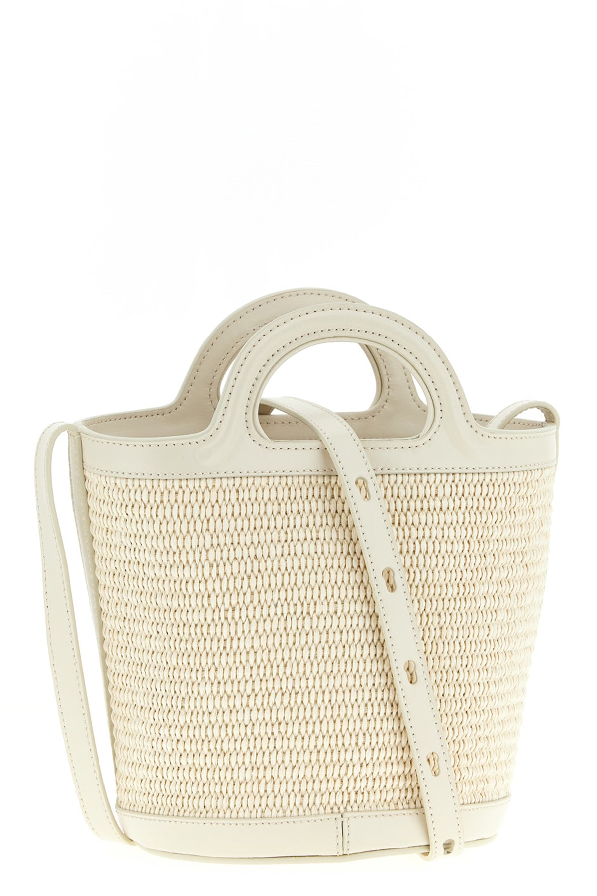 small tropicalia bucket bag in woven raffia-effect fabric and smooth leather