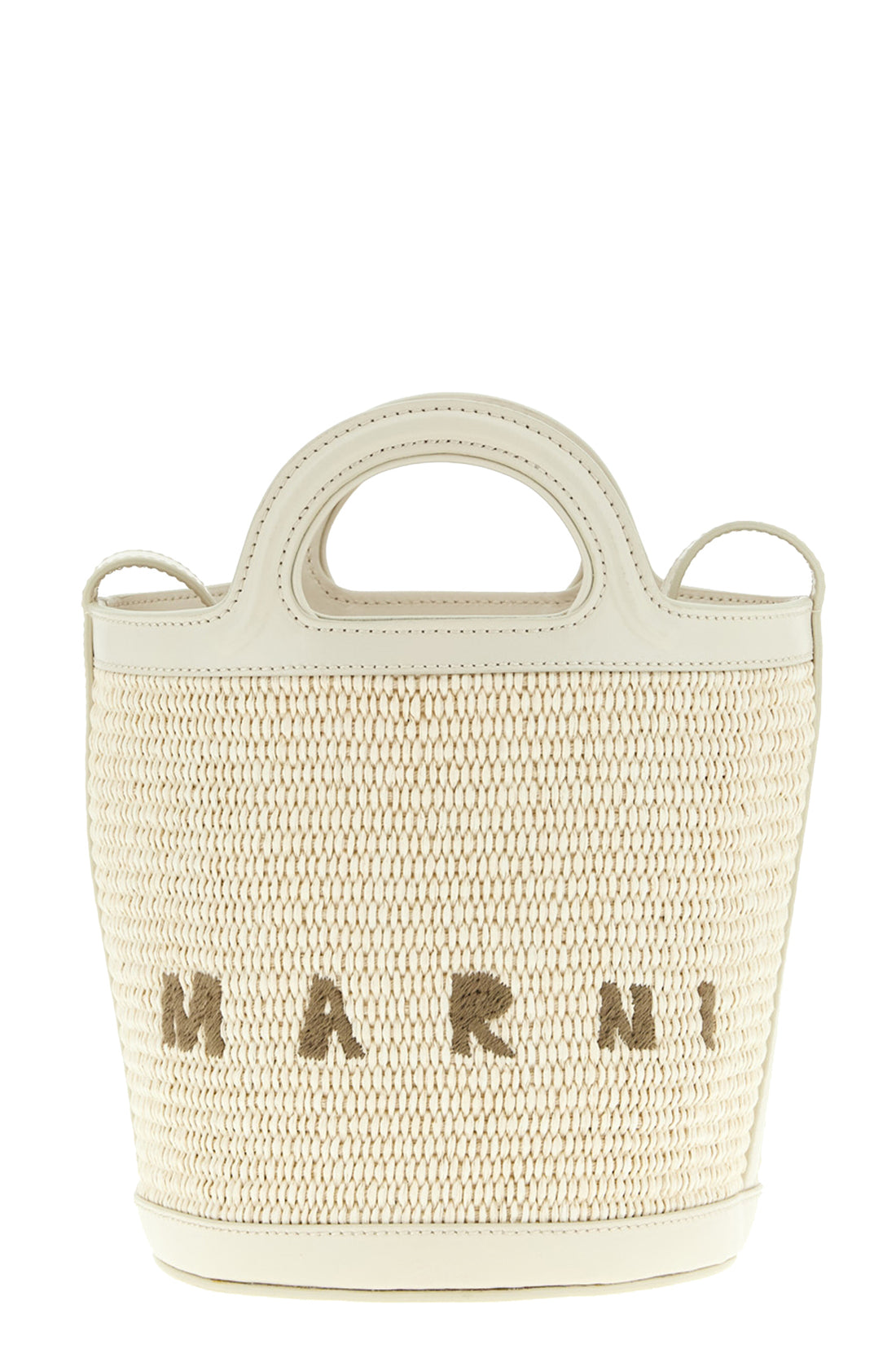 MARNI OS small tropicalia bucket bag in woven raffia-effect fabric and smooth leather
