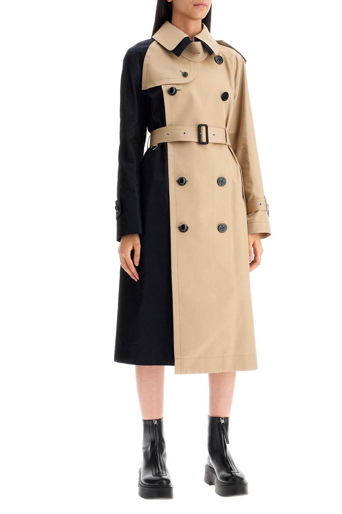 &quot;color block gabardine trench