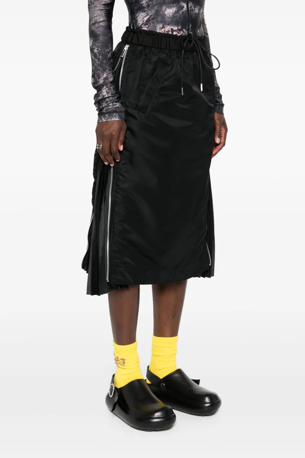 nylon twill midi skirt