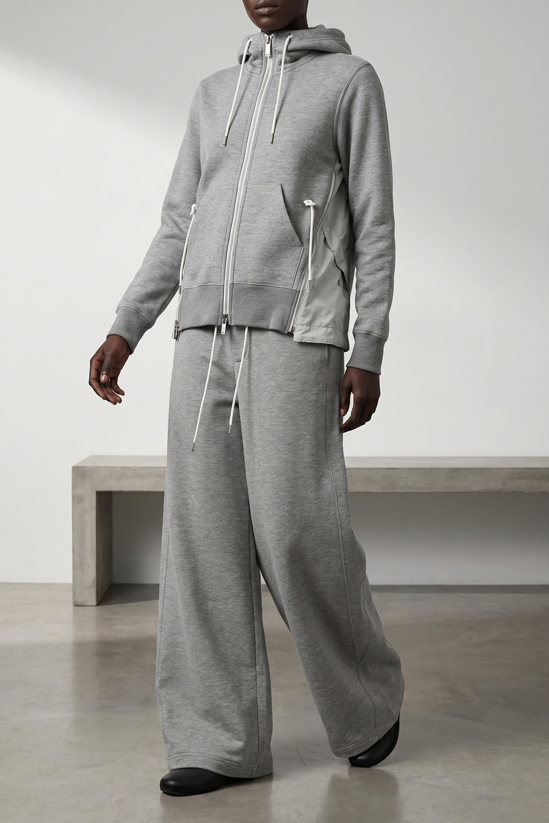SACAI 3 sponge hoodie in mélange cotton blend