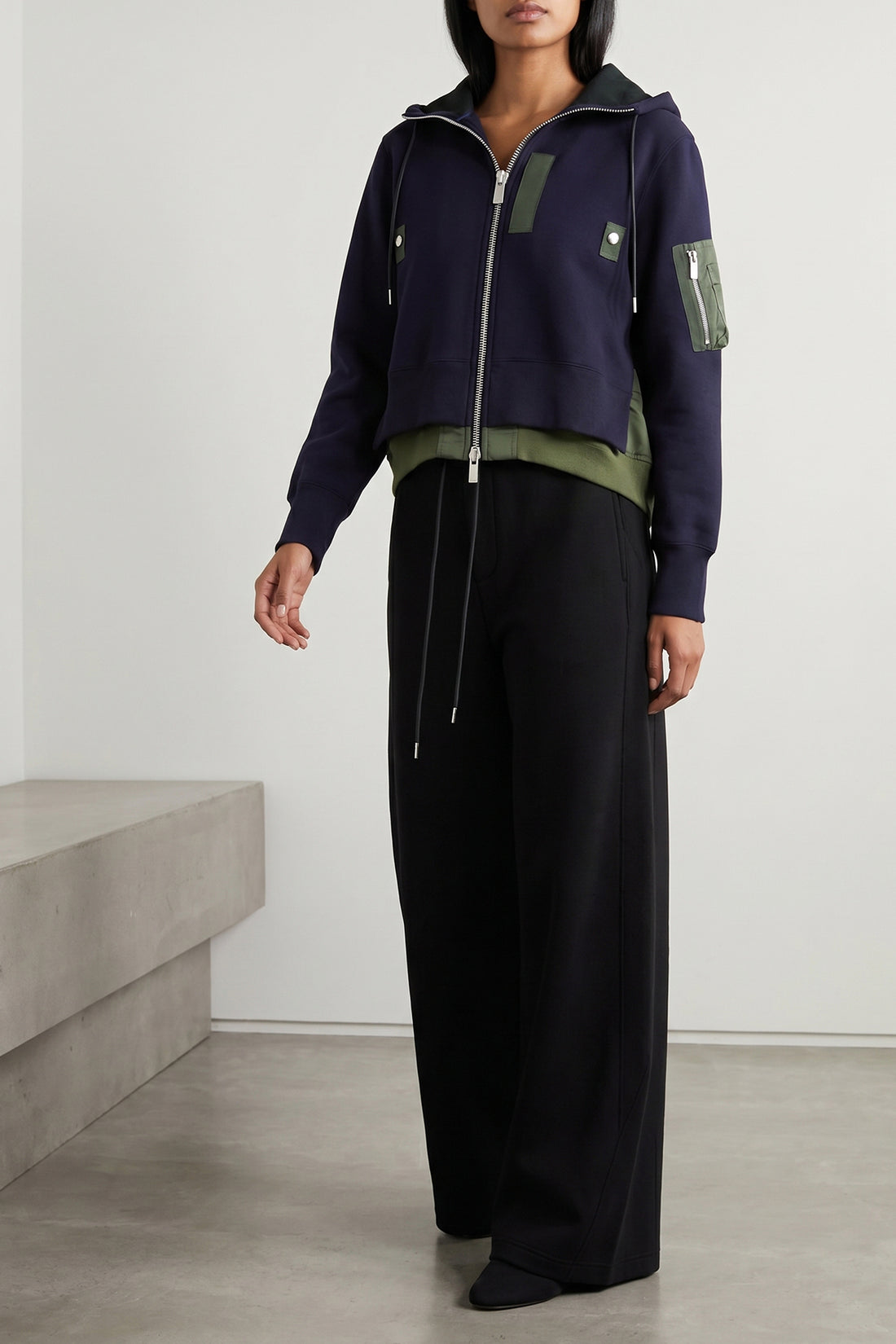 SACAI 1 sponge cotton blend hoodie