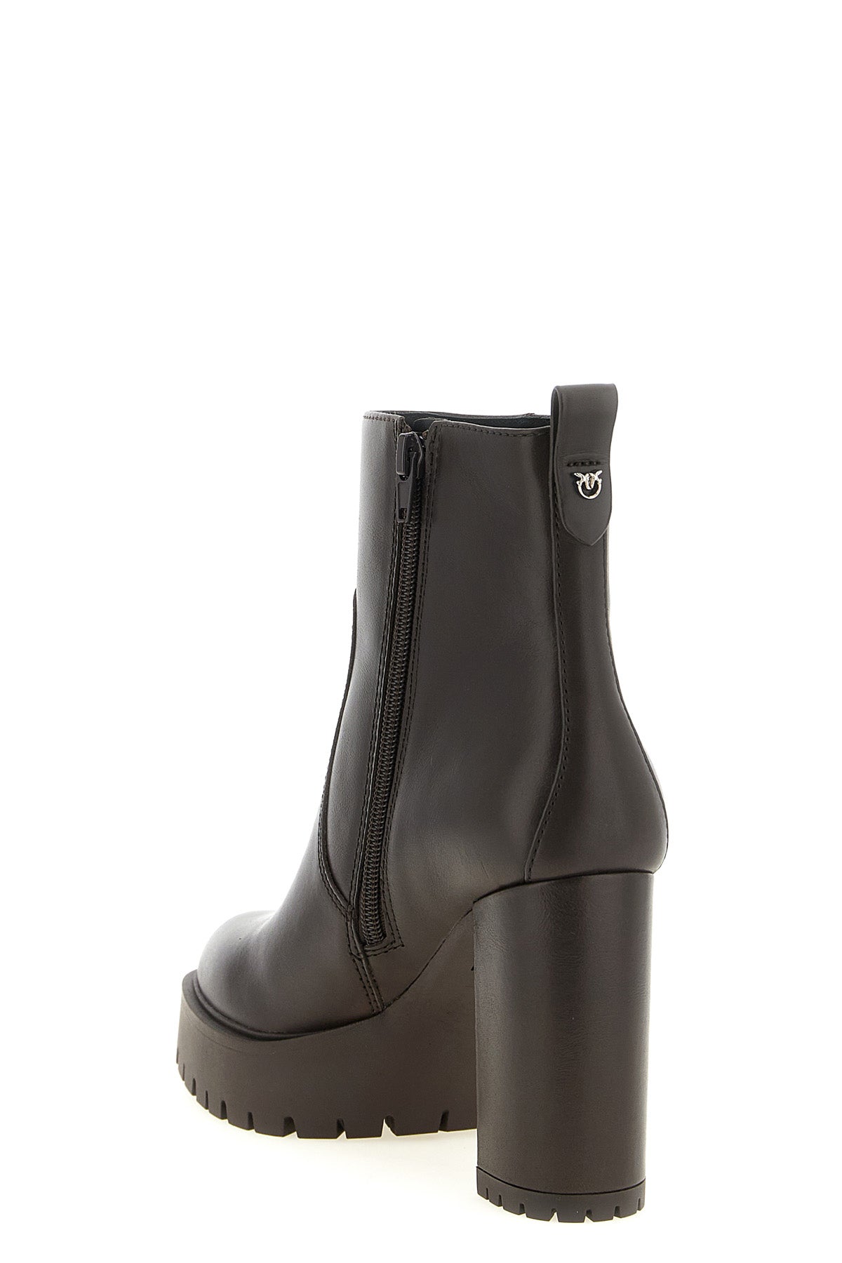 the pinko clara ankle boots define an urban silhouette through a rigorous cons