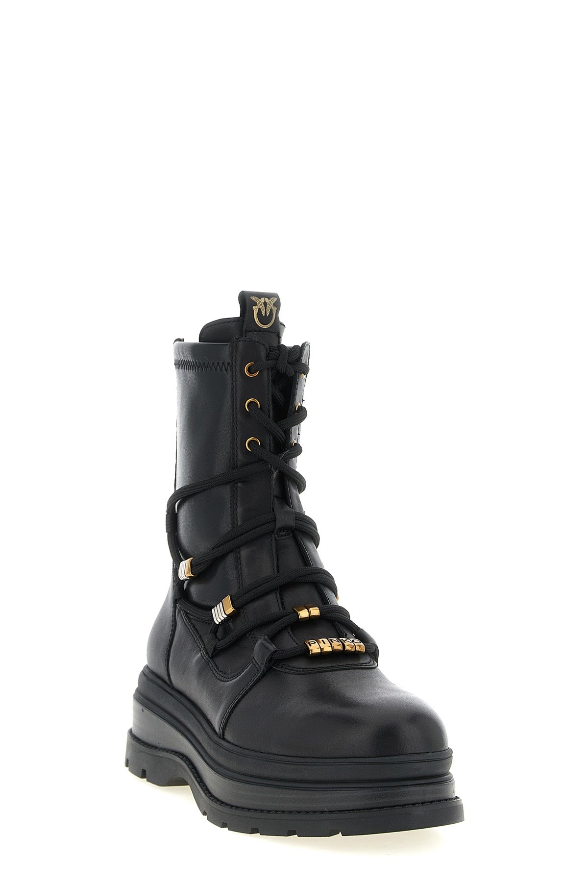 pinkos eva black lace-up ankle boots redefine the volumes of the contemporary