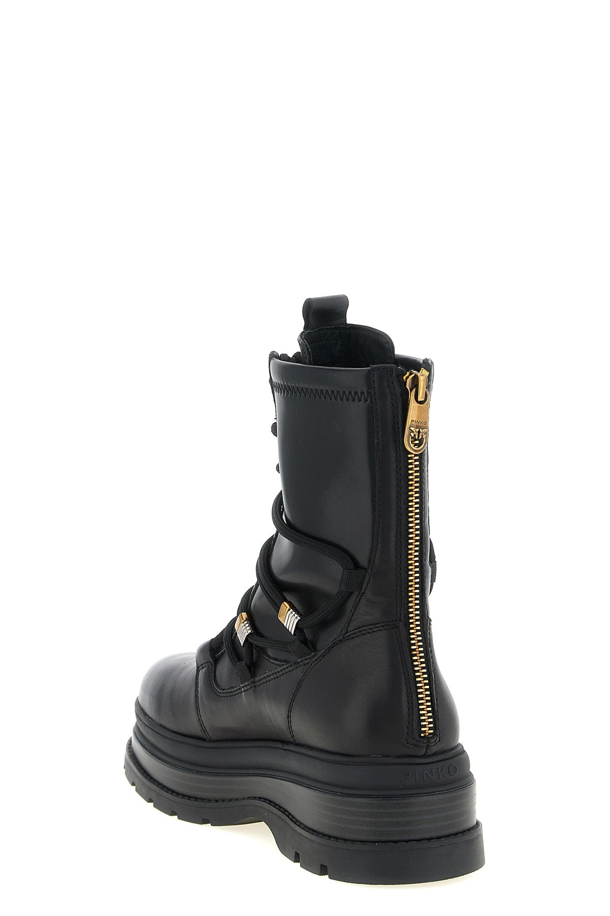 pinkos eva black lace-up ankle boots redefine the volumes of the contemporary