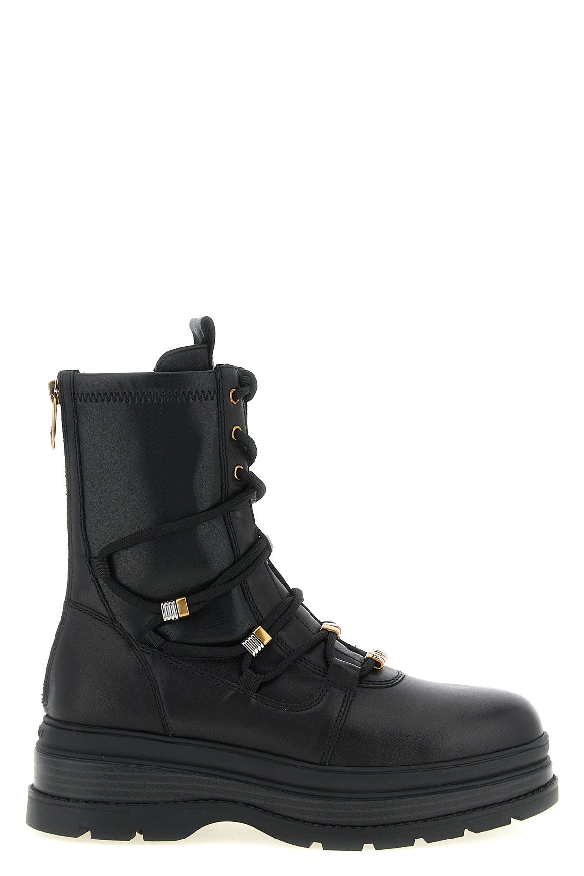 pinkos eva black lace-up ankle boots redefine the volumes of the contemporary