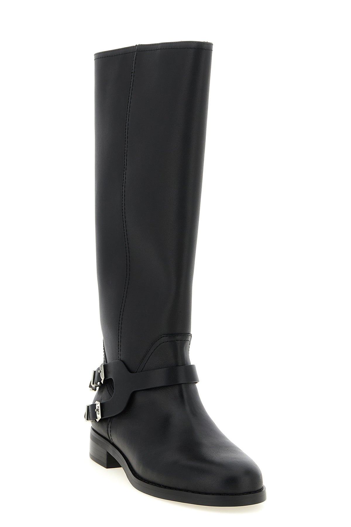 the pinko cheval high boots define the silhouette through a rigorous construct