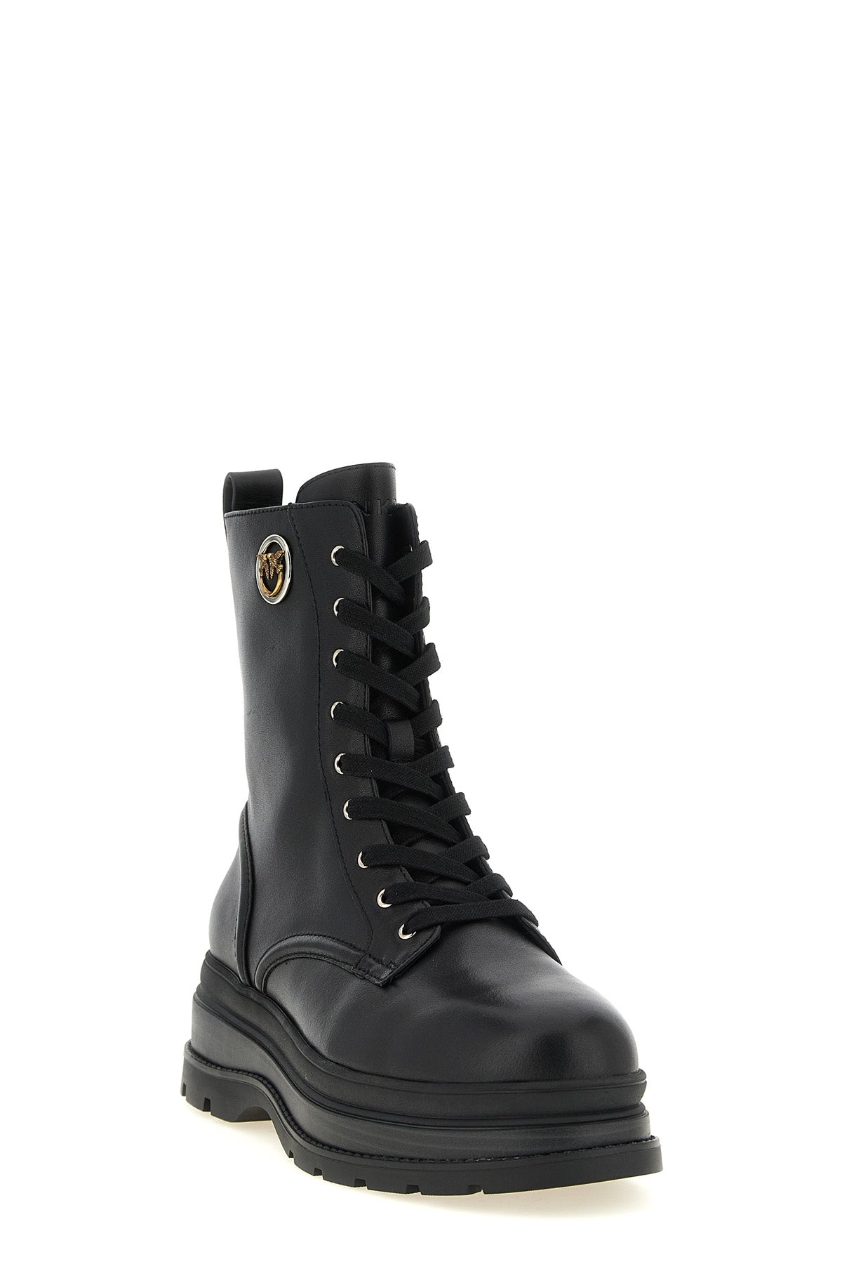 the pinko lace-up ankle boots redefine urban volumes through a rigorous construc