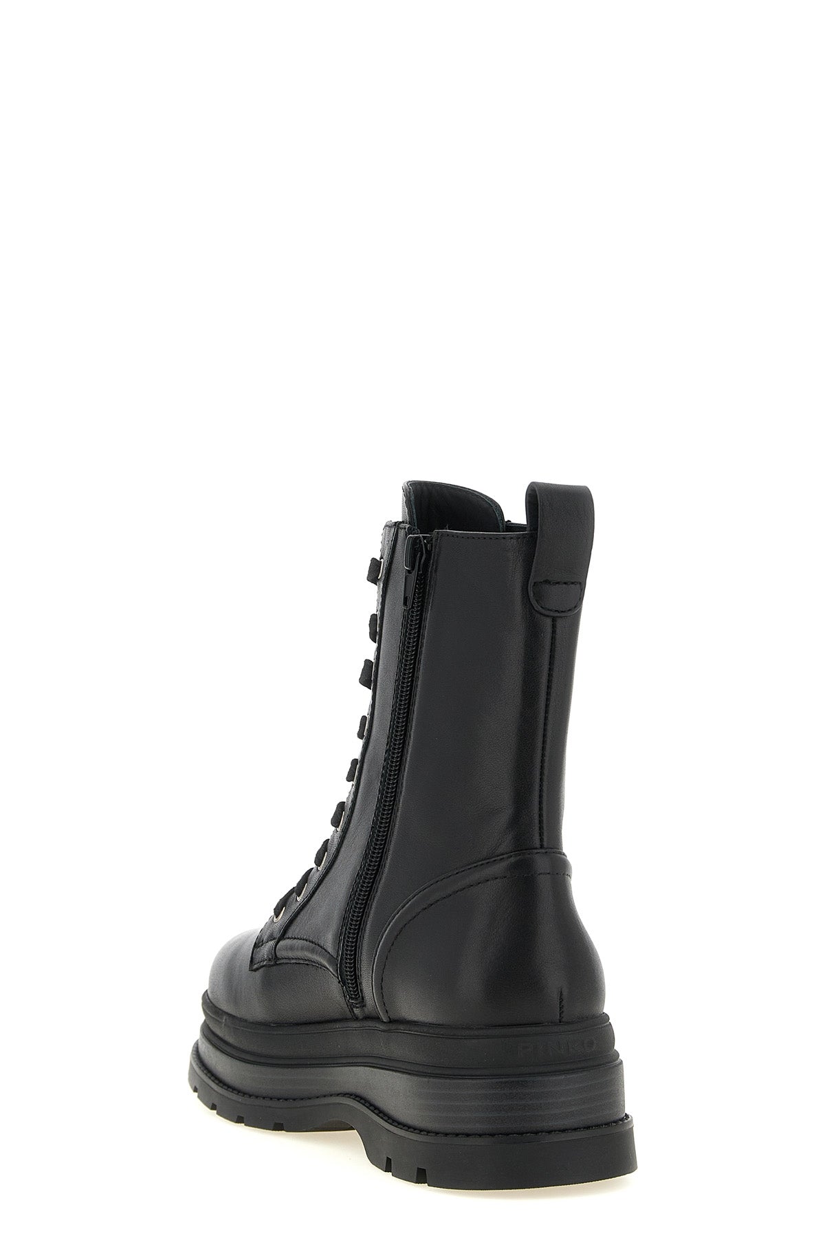 the pinko lace-up ankle boots redefine urban volumes through a rigorous construc