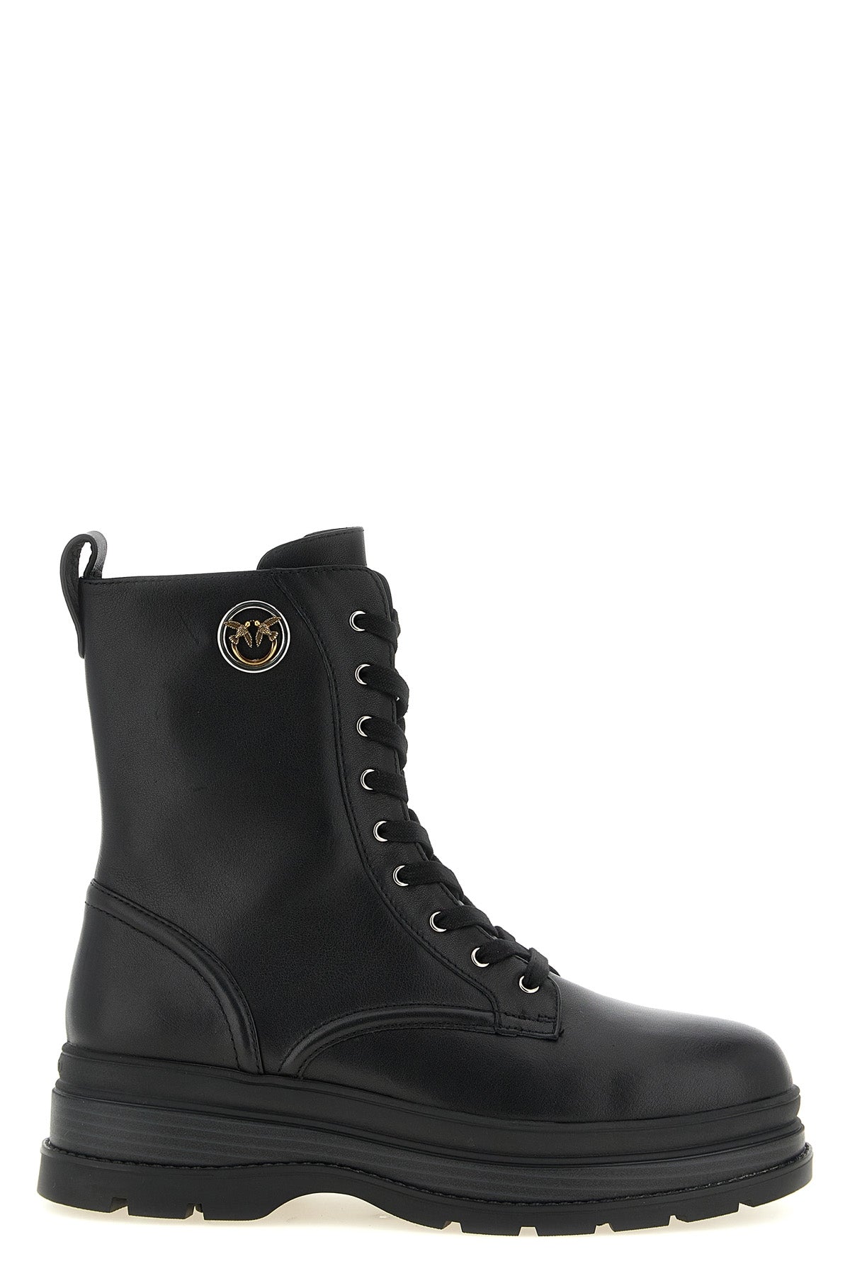 the pinko lace-up ankle boots redefine urban volumes through a rigorous construc