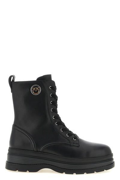 the pinko lace-up ankle boots redefine urban volumes through a rigorous construc