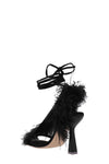 feather wrap satin sandals