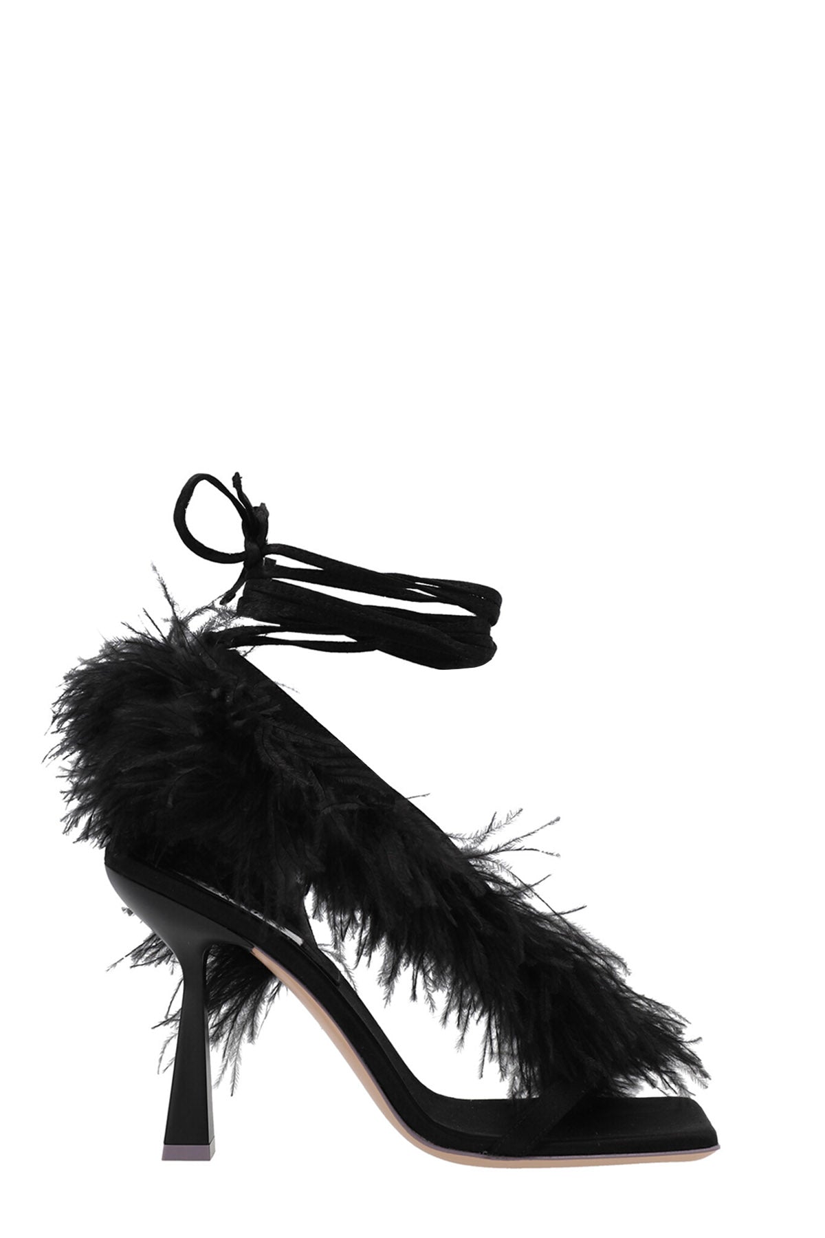 feather wrap satin sandals