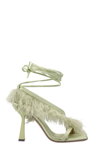 feather wrap satin sandals