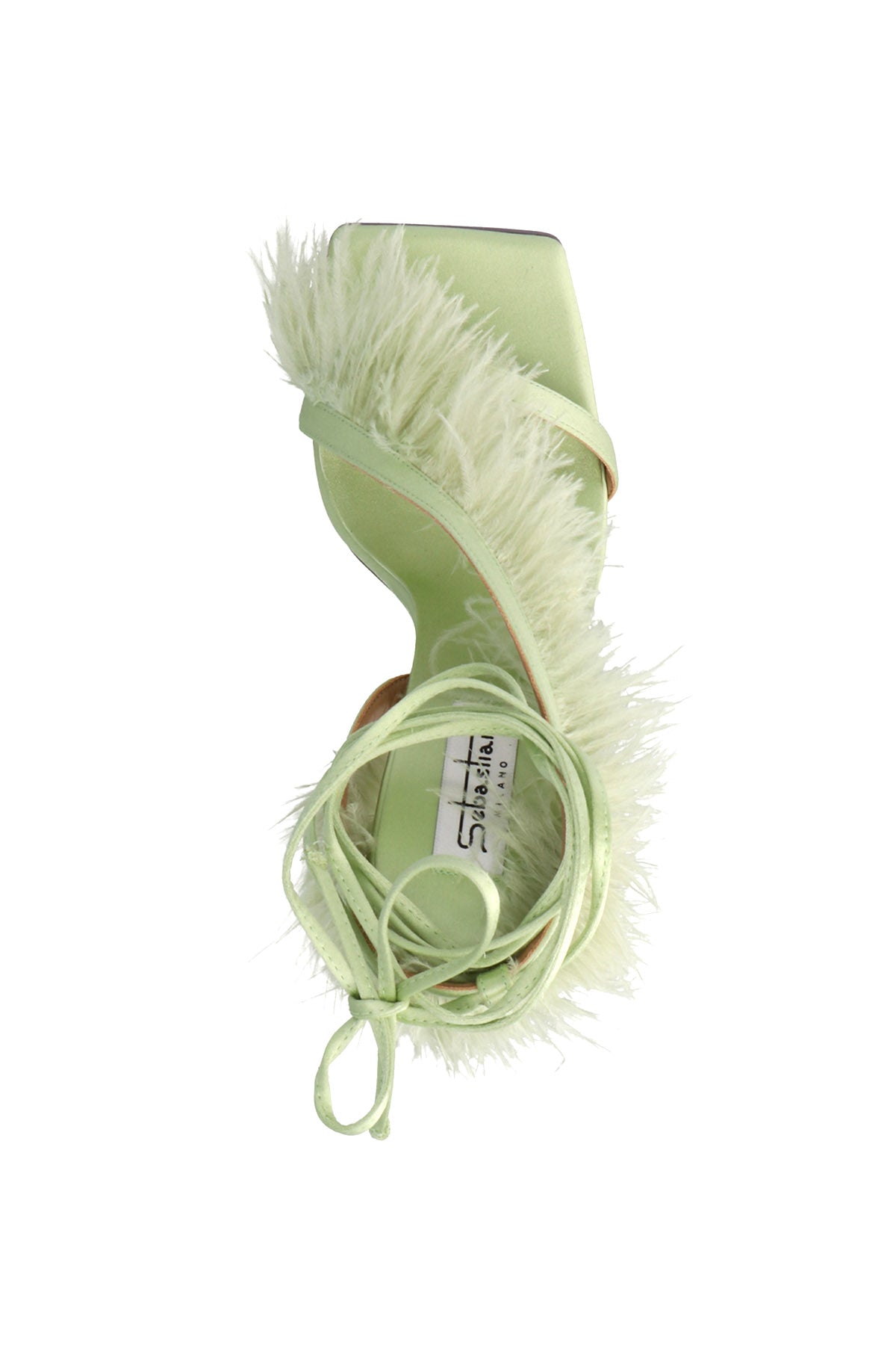 feather wrap satin sandals