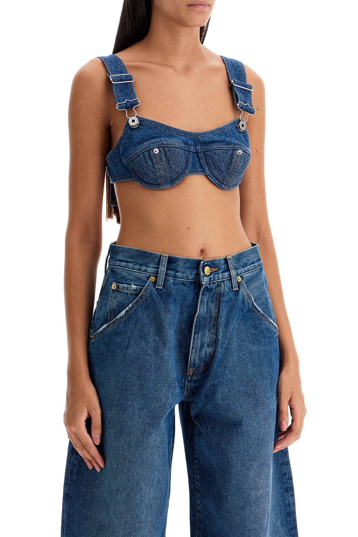 Top bralette in denim Overalls Buckles