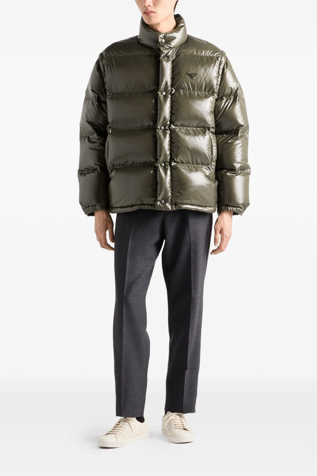 quilted and goose feather padded re-nylon down jacket