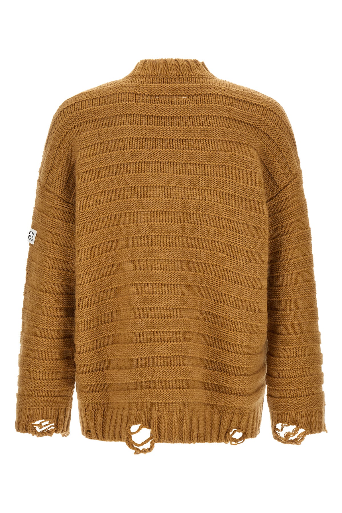 the mm6 maison margiela distressed cardigan in virgin wool blend