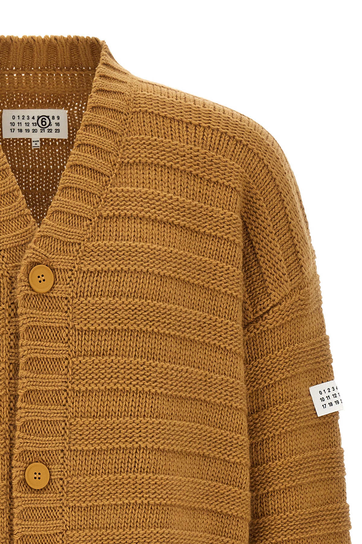 the mm6 maison margiela distressed cardigan in virgin wool blend