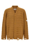 the mm6 maison margiela distressed cardigan in virgin wool blend