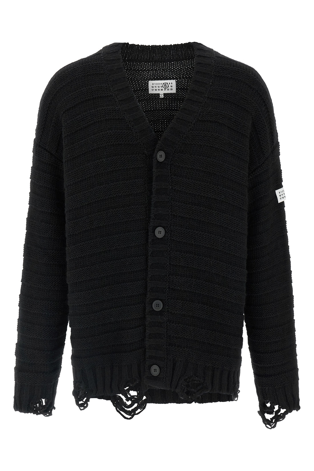 MM6 L knitted distressed wool cardigan
