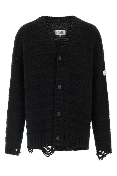 knitted distressed wool cardigan