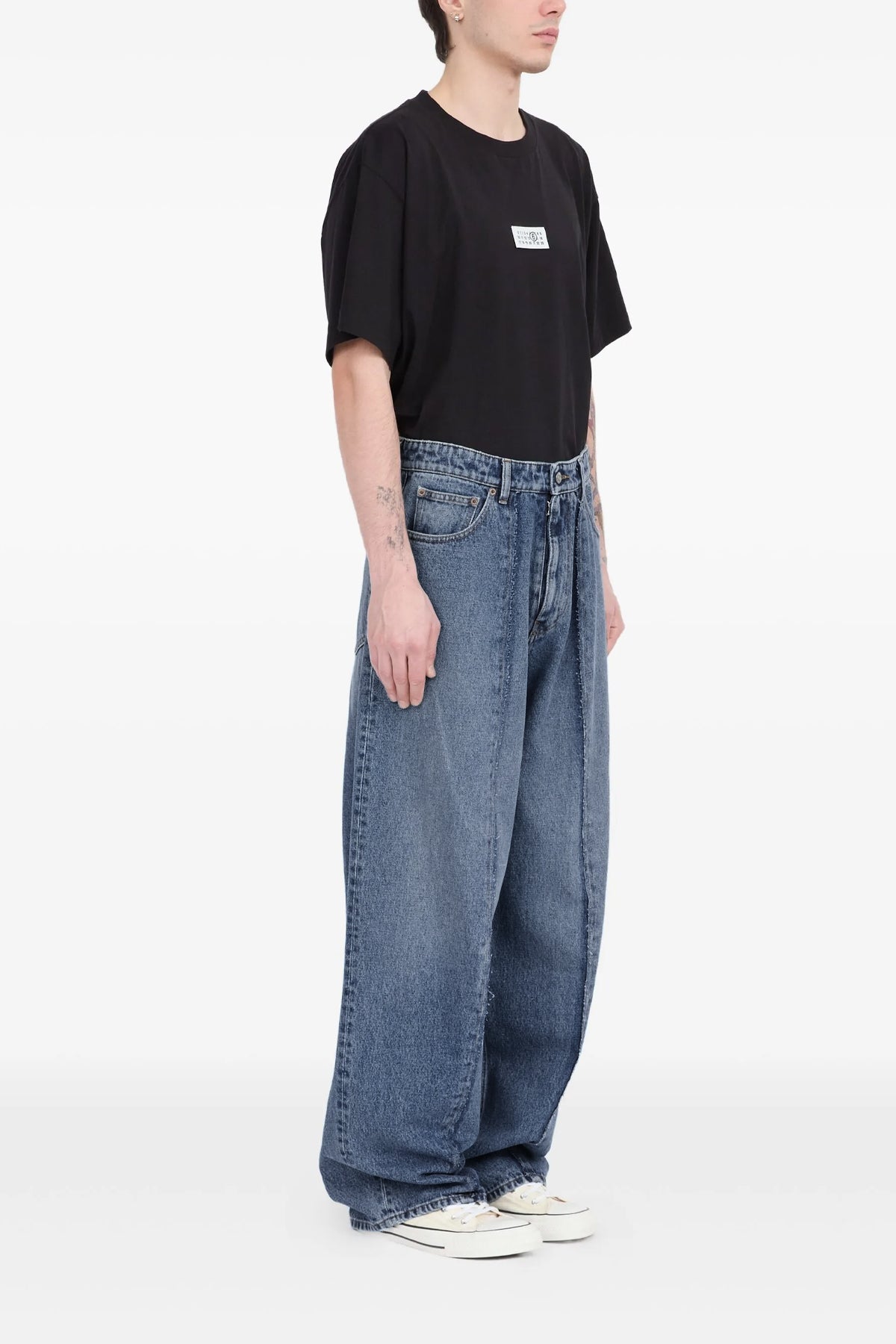 5 pockets wide leg jeans in cotton denim