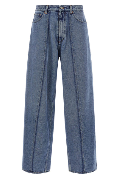 5 pockets wide leg jeans in cotton denim