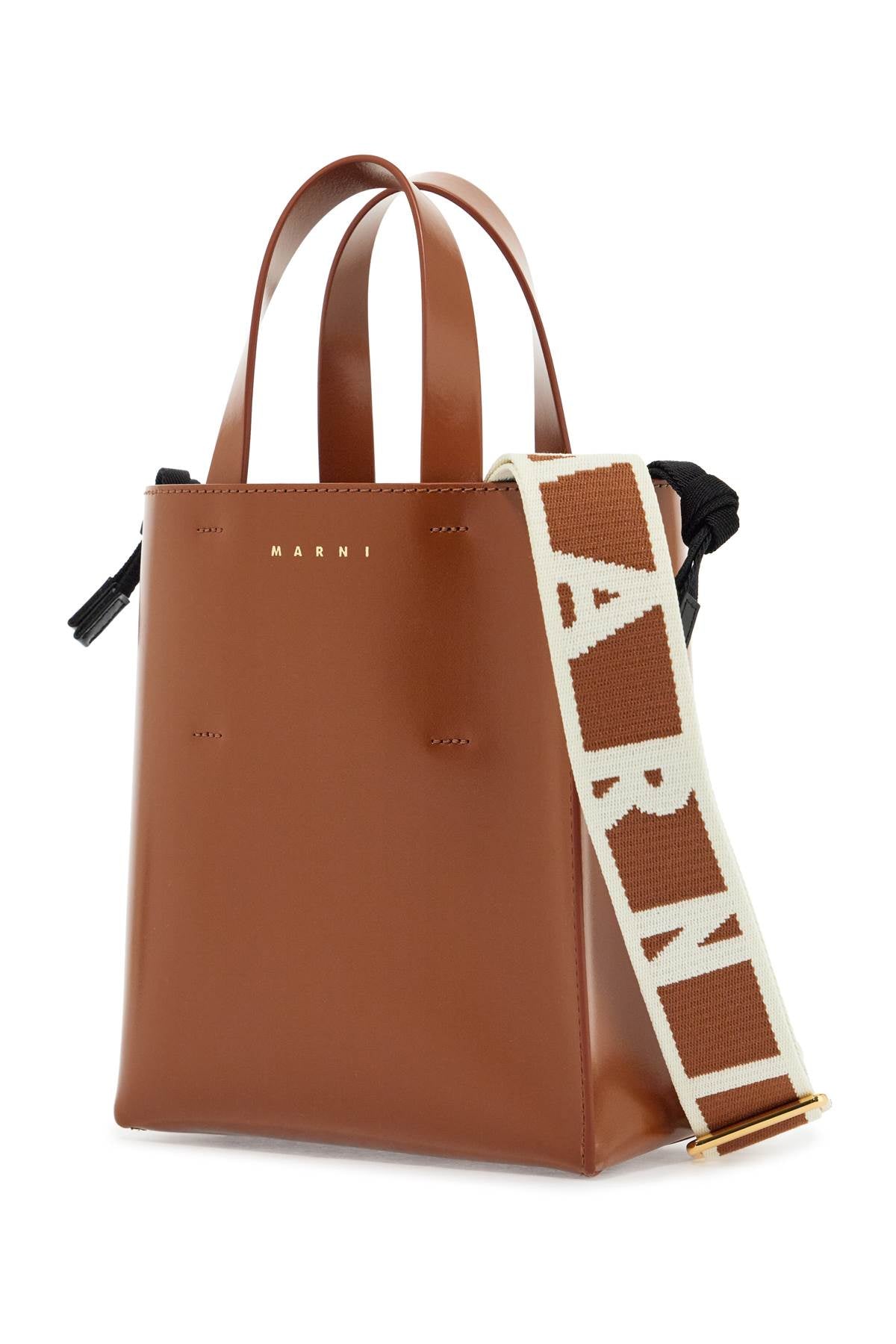 brown calf leather shopping bag with minimalist design and shoulder strap