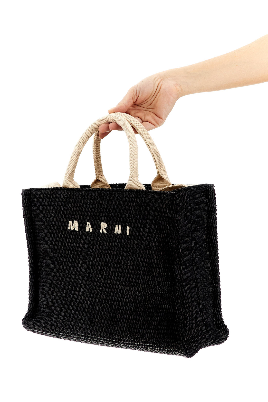 MARNI OS mini tote raffia shopping bag