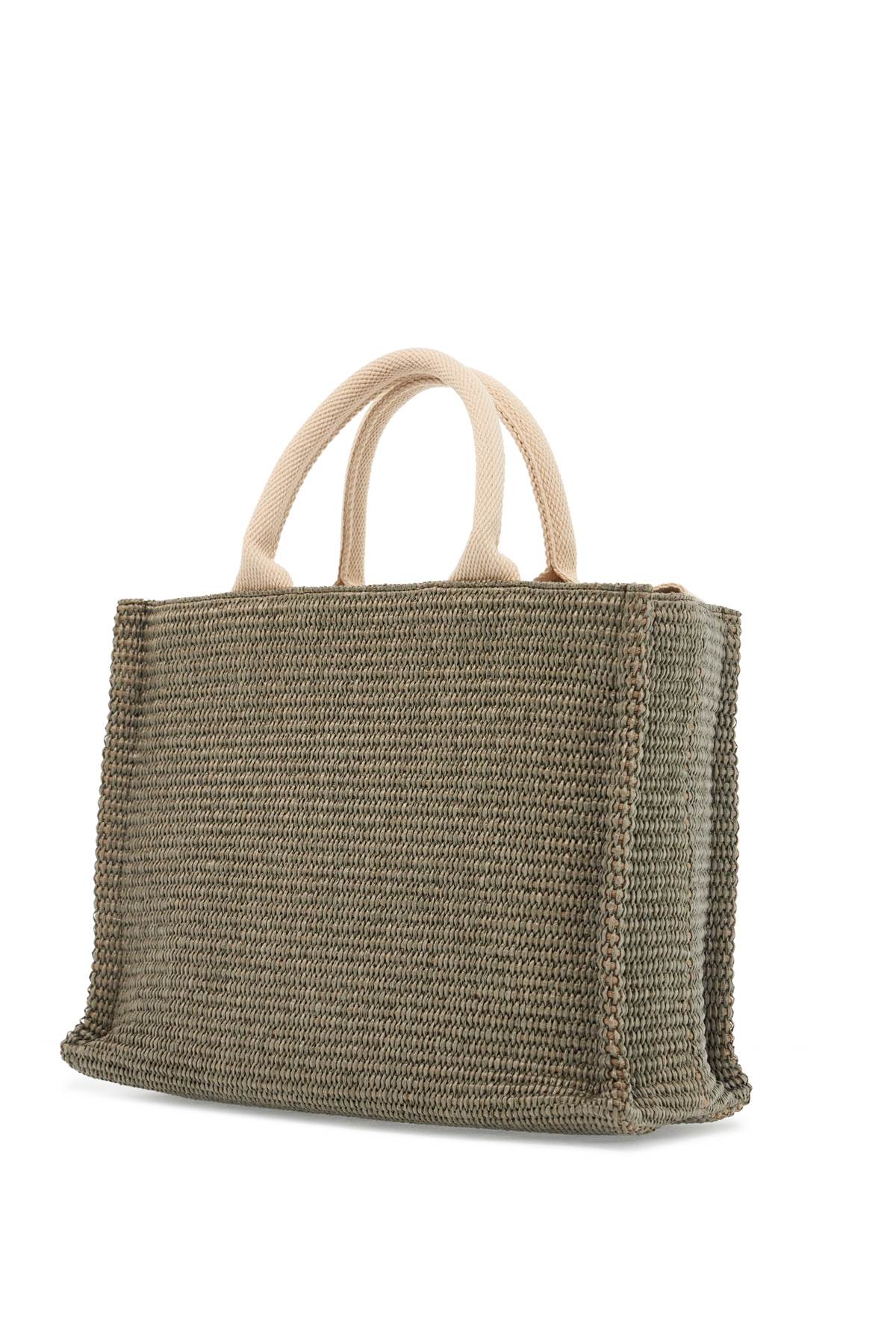 raffia-effect canvas small tote bag