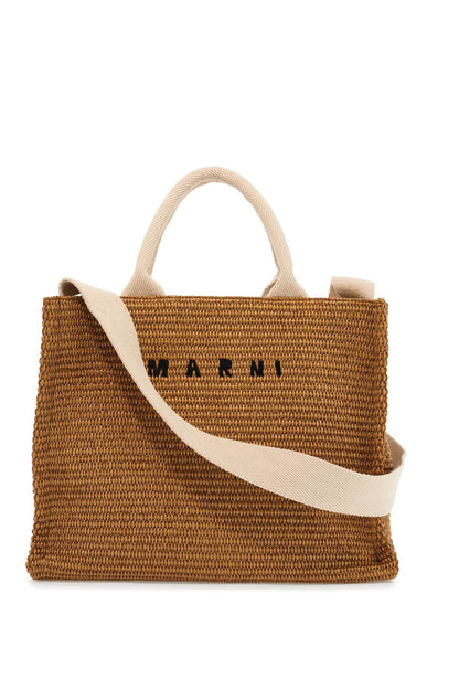 raffia-effect canvas small tote bag