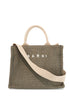 raffia-effect canvas small tote bag