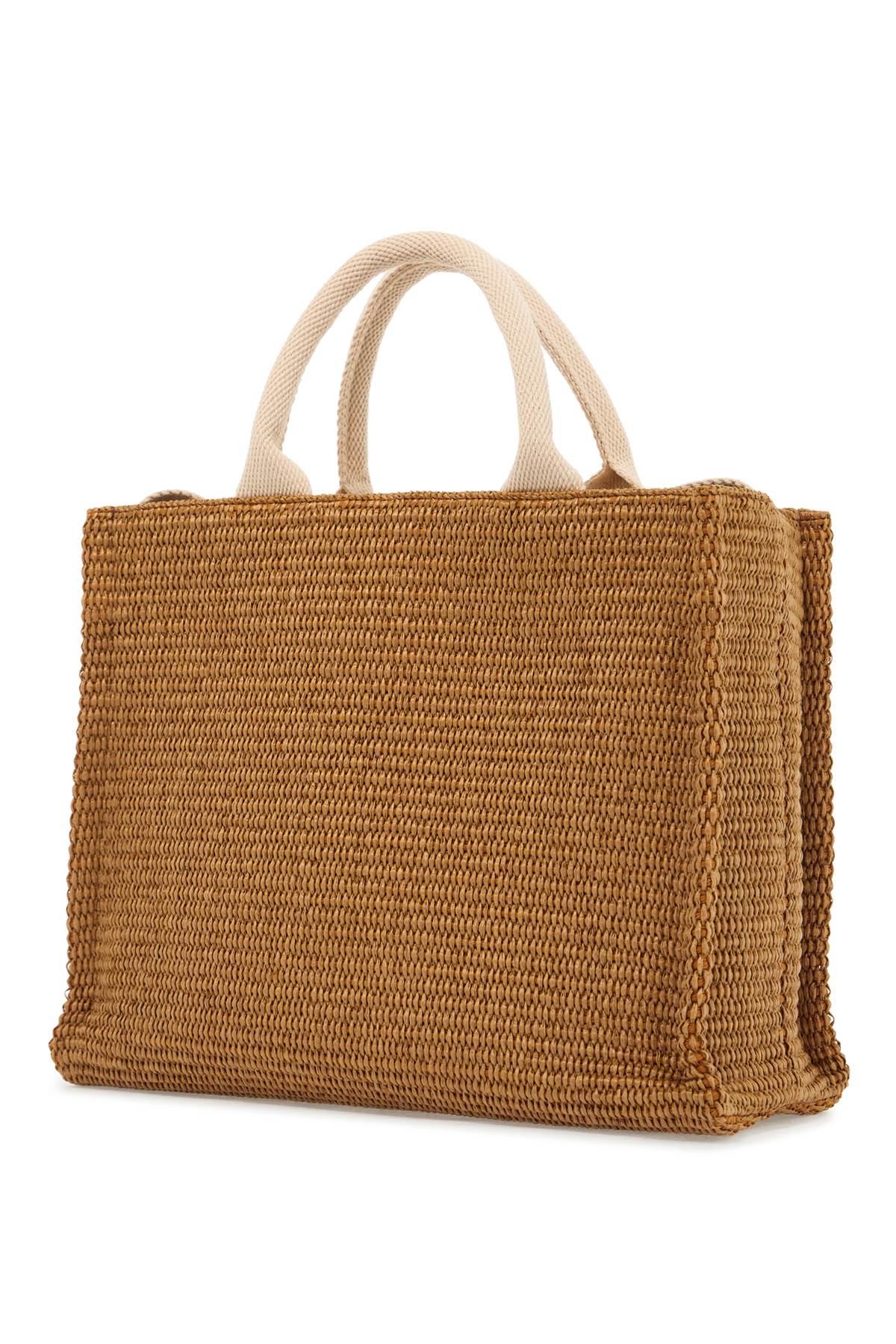 raffia-effect canvas small tote bag