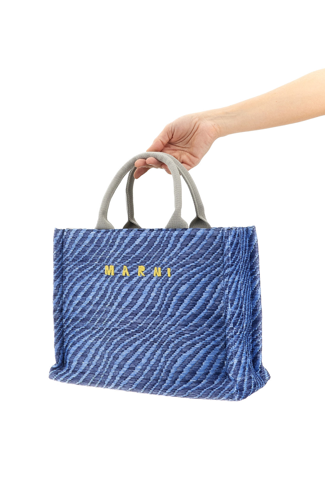 MARNI OS two-tone handbag in woven raffia effect fabric