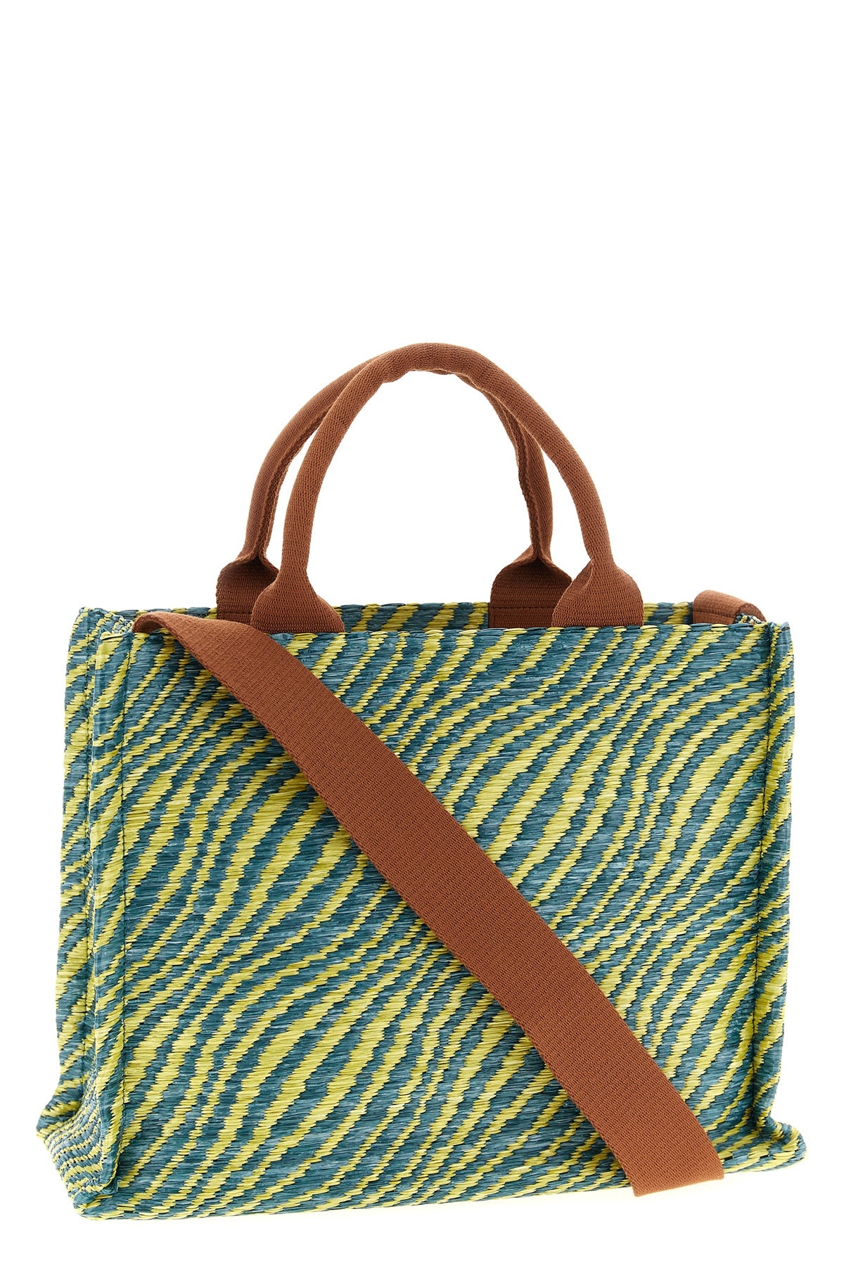 two-tone handbag in woven raffia effect fabric