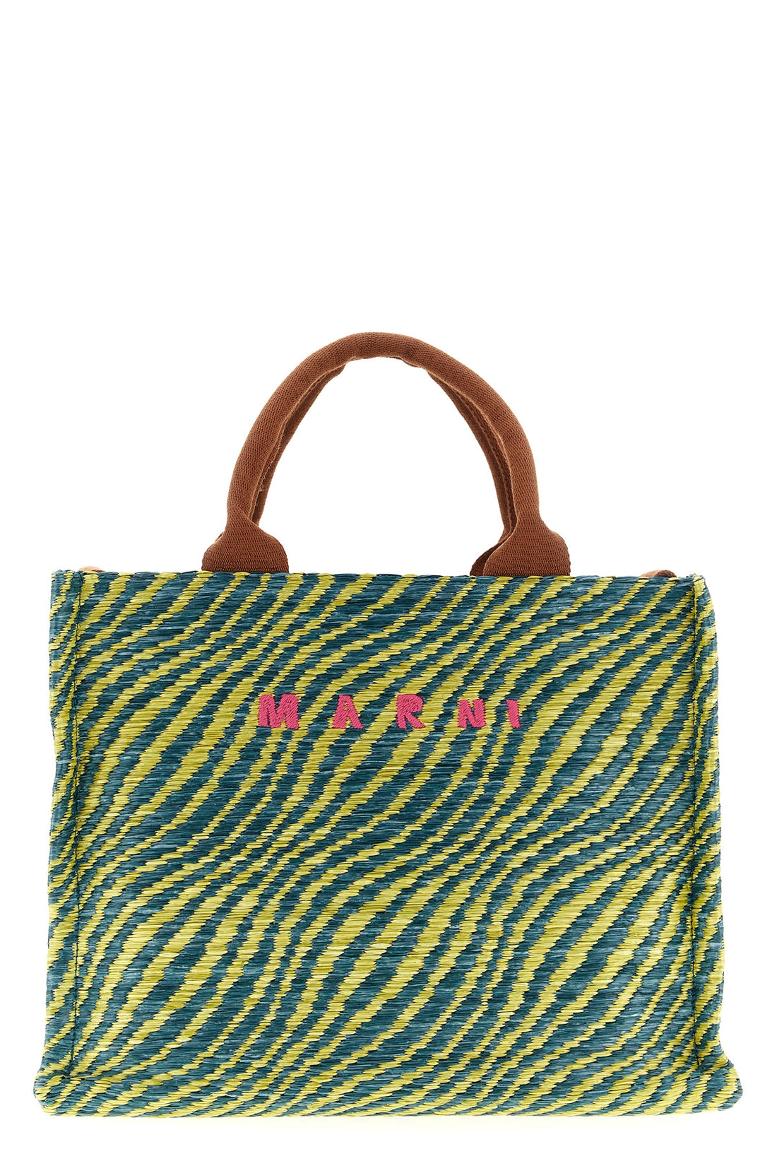 MARNI OS two-tone handbag in woven raffia effect fabric